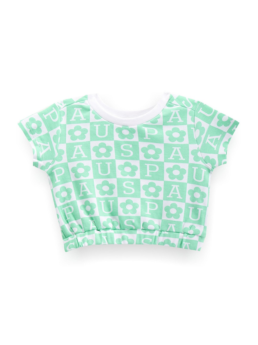 

U.S. Polo Assn. Kids Girls Floral Printed Round Neck Short Sleeves Pure Cotton T-shirt, Green
