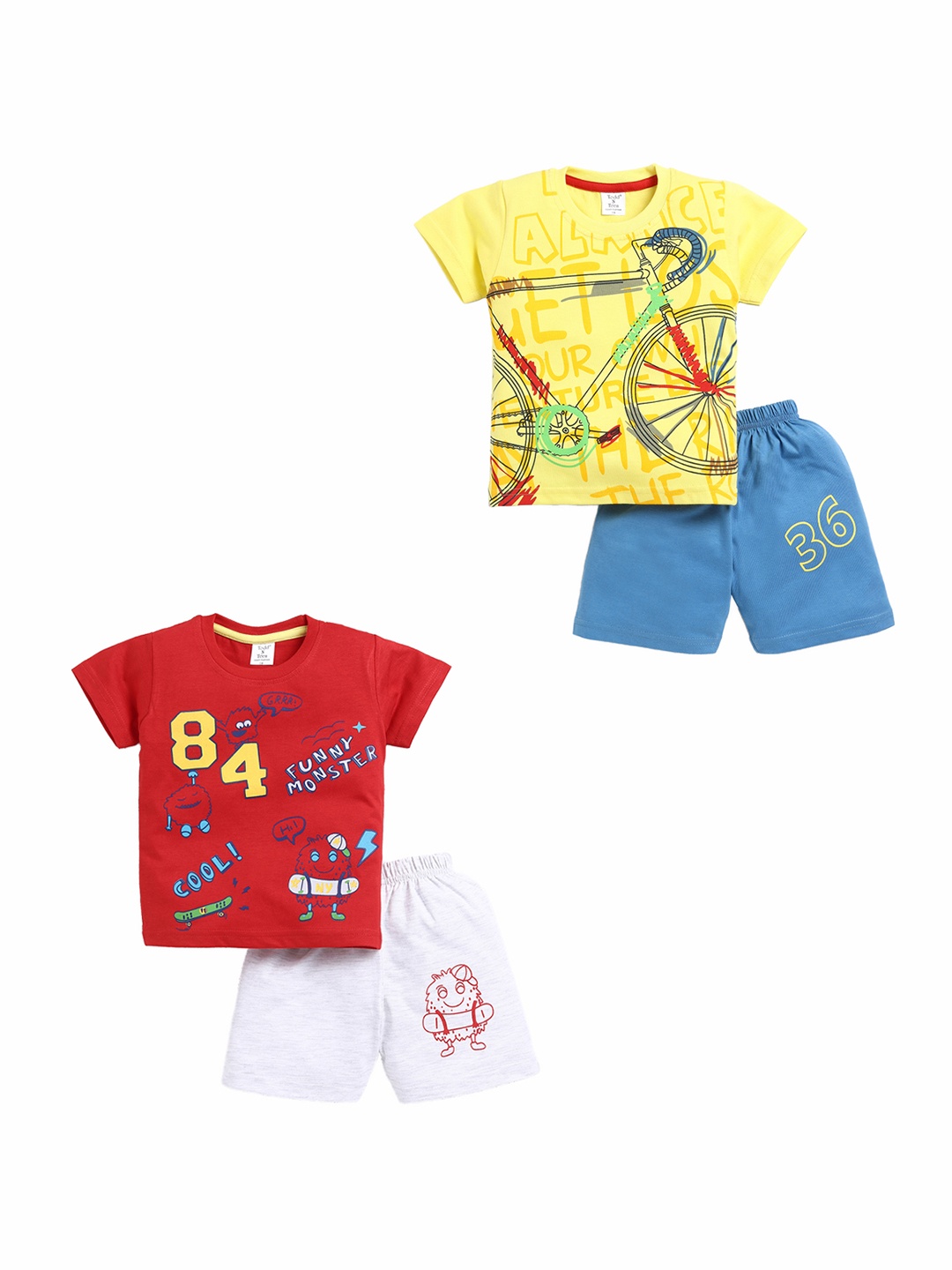 

Todd N Teen Boys Pack Of 2 Printed Pure Cotton T-shirt With Shorts, Red