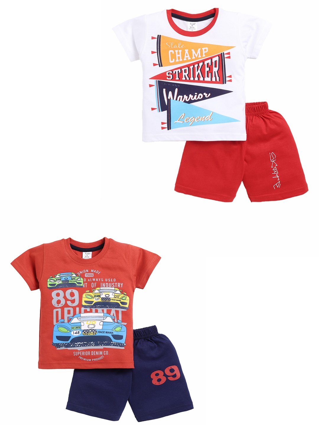 

Todd N Teen Boys Pack Of 2 Printed Pure Cotton T-shirt With Shorts, White