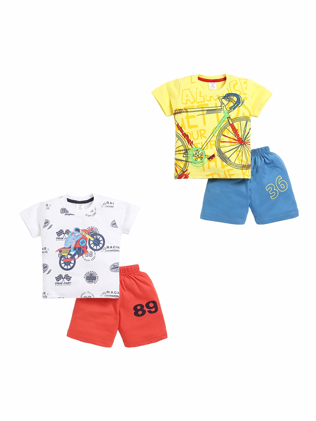 

Todd N Teen Boys Pack Of 2 Printed Pure Cotton T-shirt With Shorts, Yellow