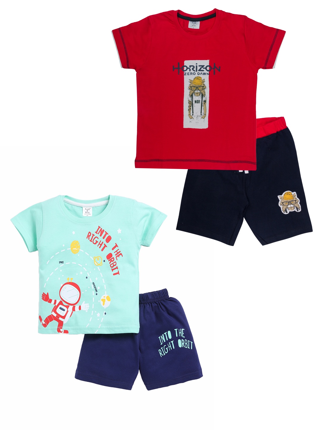 Todd N Teen Boys Pack Of 2 Printed Pure Cotton T-shirt With Shorts, Red