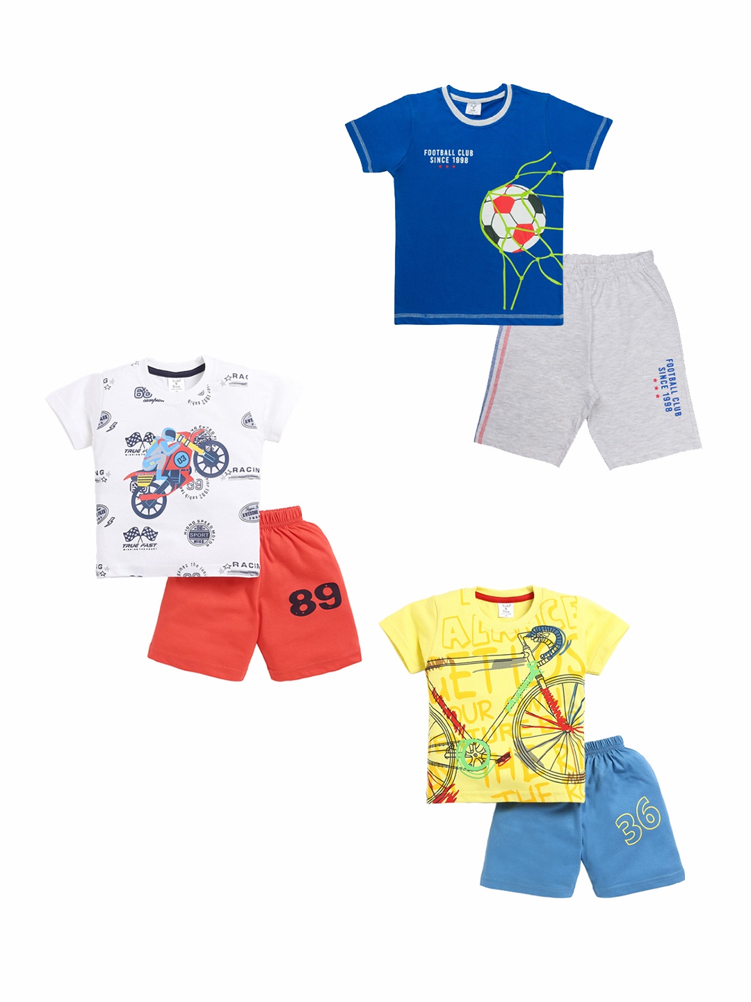 

Todd N Teen Boys Pack Of 3 Printed Pure Cotton T-shirt With Shorts, White