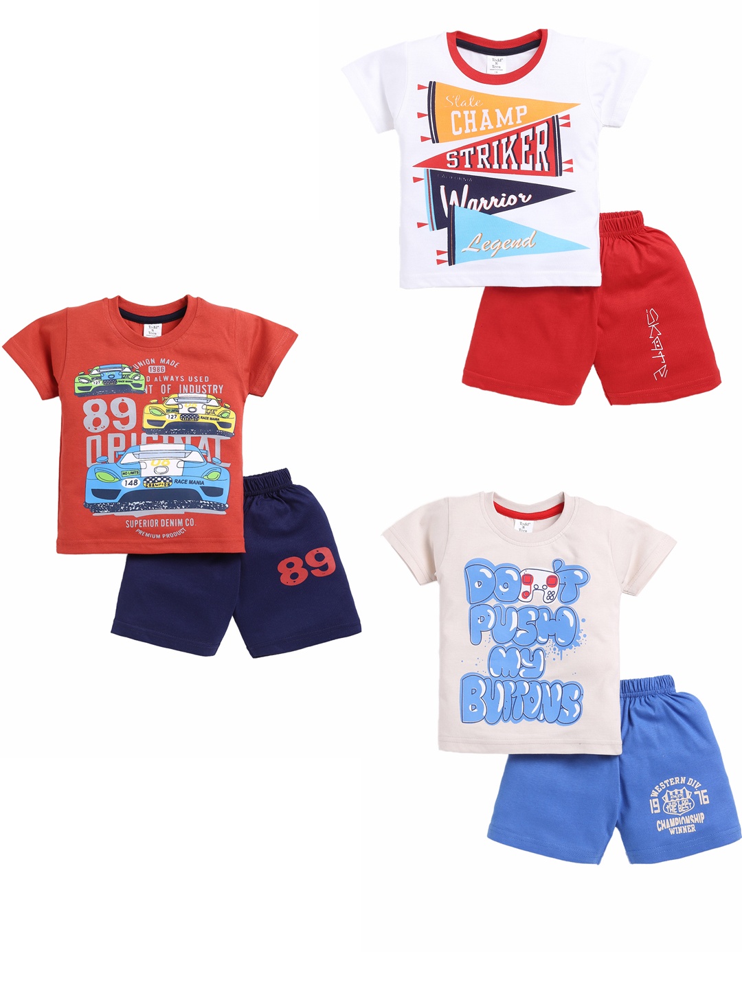 

Todd N Teen Boys Pack Of 3 Printed Pure Cotton T-shirt With Shorts, Red