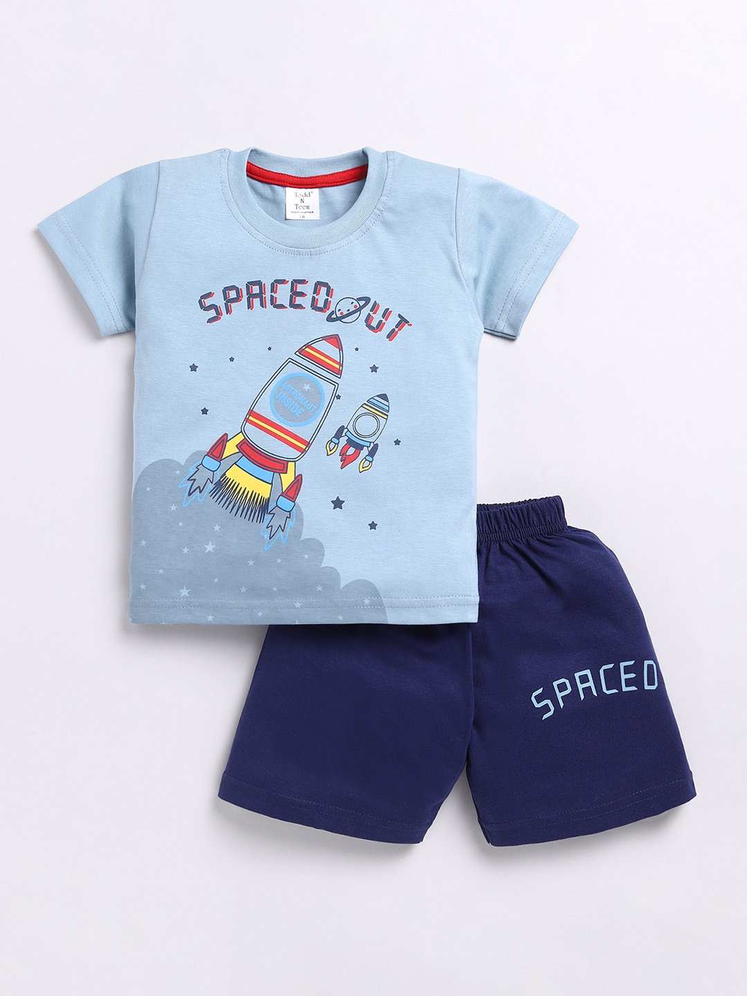 

Todd N Teen Boys Printed Pure Cotton T-shirt With Shorts, Blue