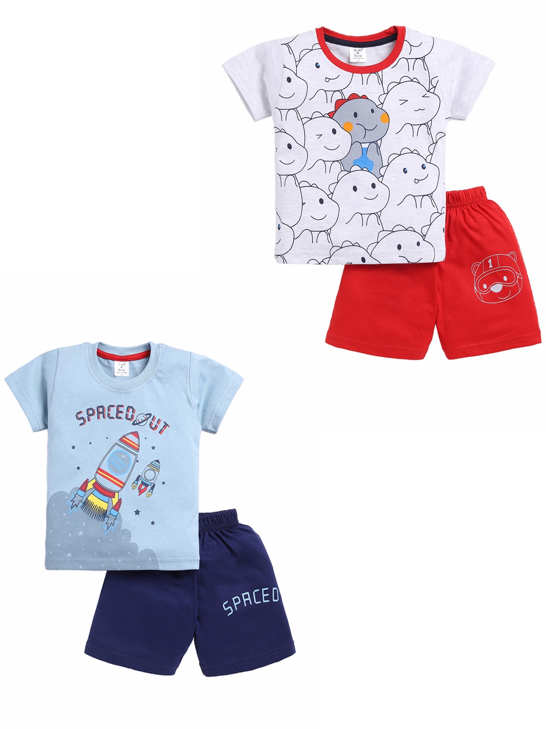

Todd N Teen Boys Pack Of 2 Printed Pure Cotton T-shirt With Shorts, Blue