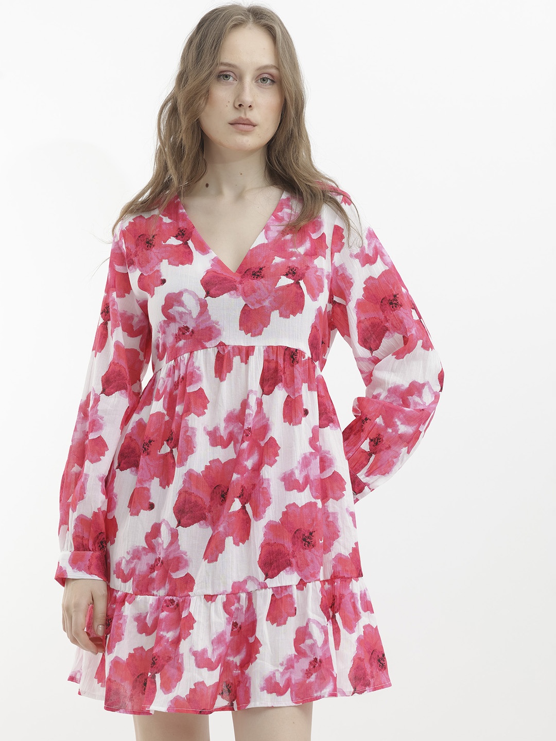 

RAREISM Floral Print Cotton Fit & Flare Dress, Pink