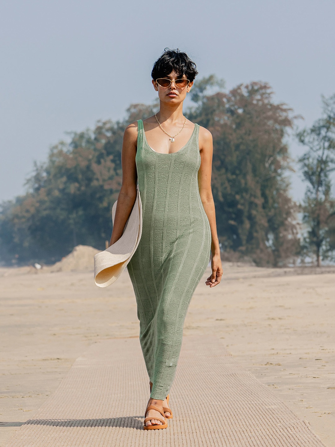 

RAREISM Round Neck Maxi Dress, Green