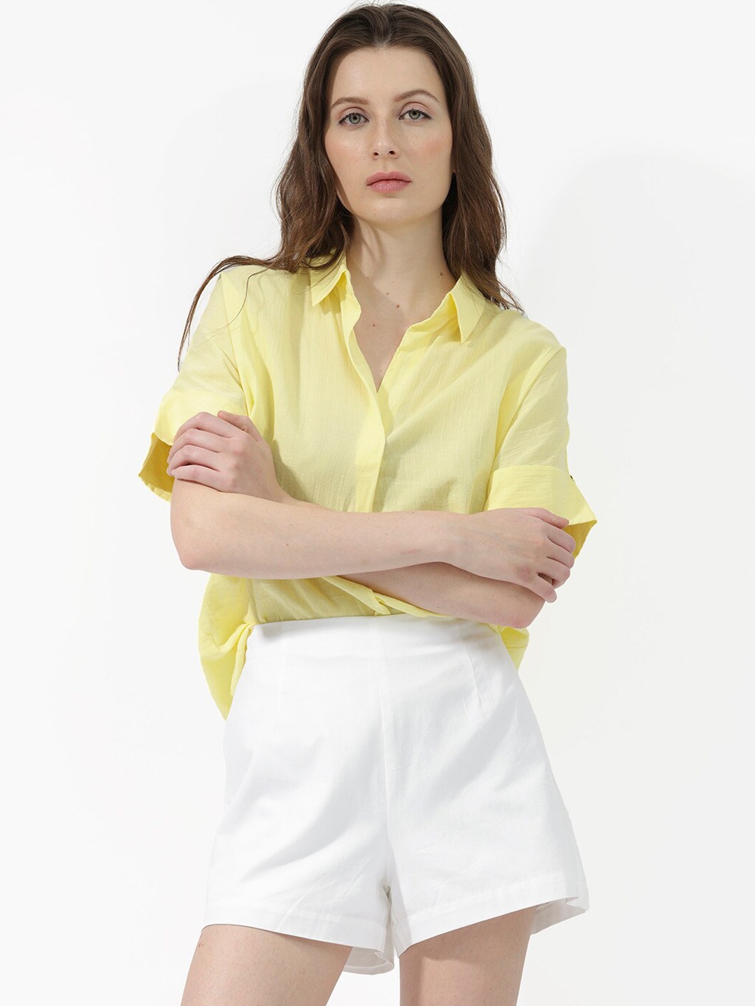 

RAREISM Women High-Rise Cotton Shorts, White