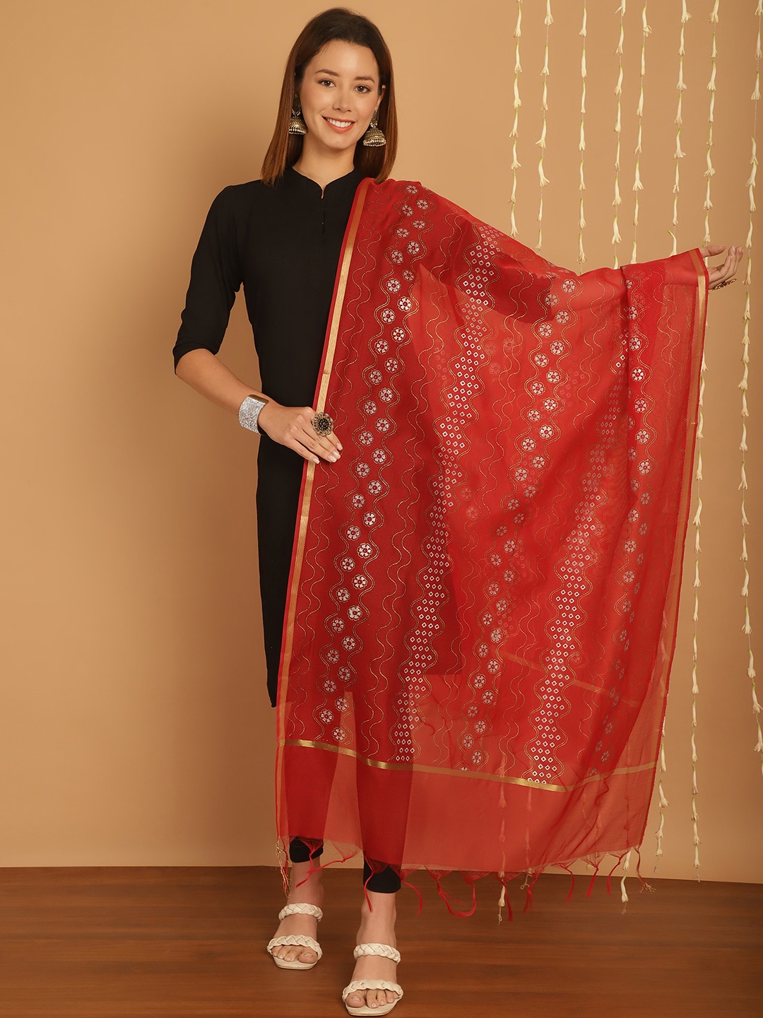 

SOUNDARYA Ethnic Motifs Printed Banarasi Silk Dupatta, Red