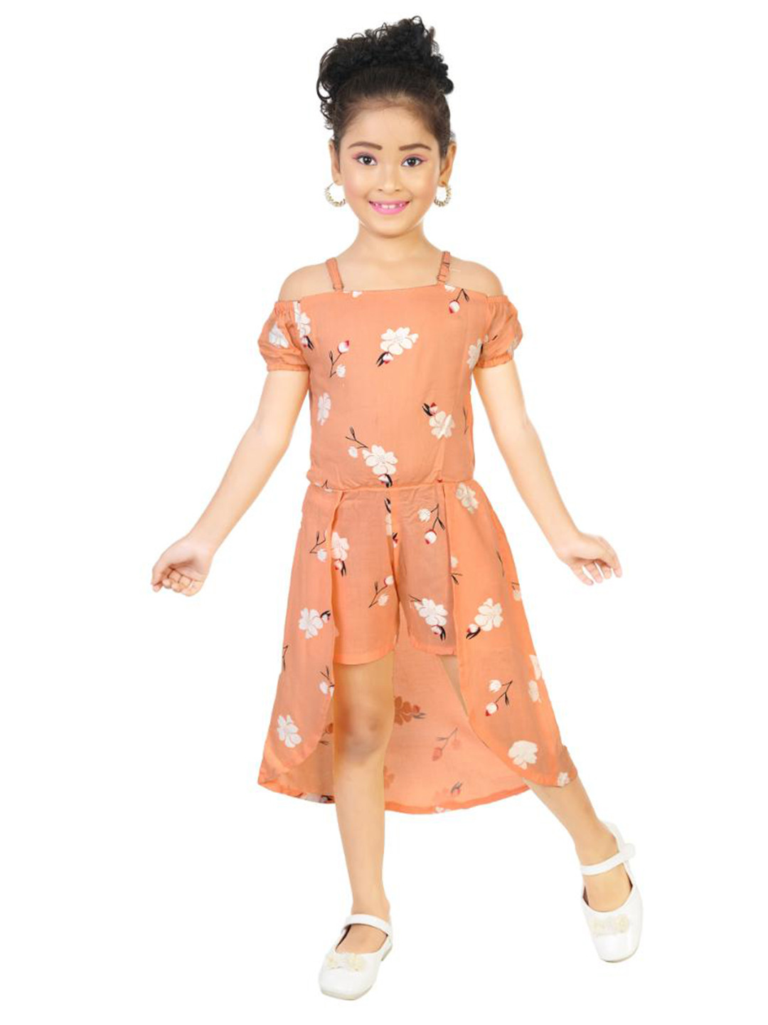 

BAESD Girls Floral Printed Cotton Basic Jumpsuit, Orange
