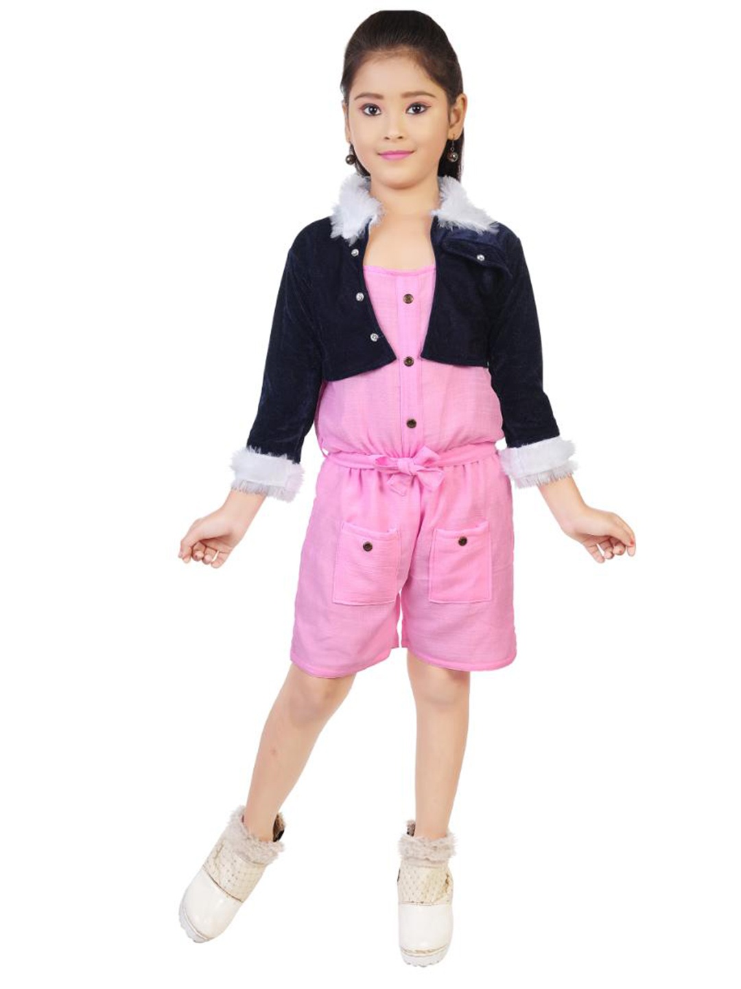 

BAESD Girls Shoulder Straps Cotton Playsuit With Jacket, Pink