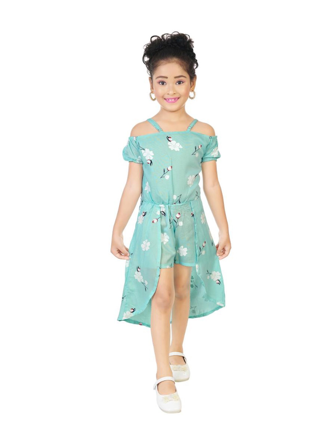 

BAESD Girls Printed Shoulder Straps Cotton Playsuit, Green