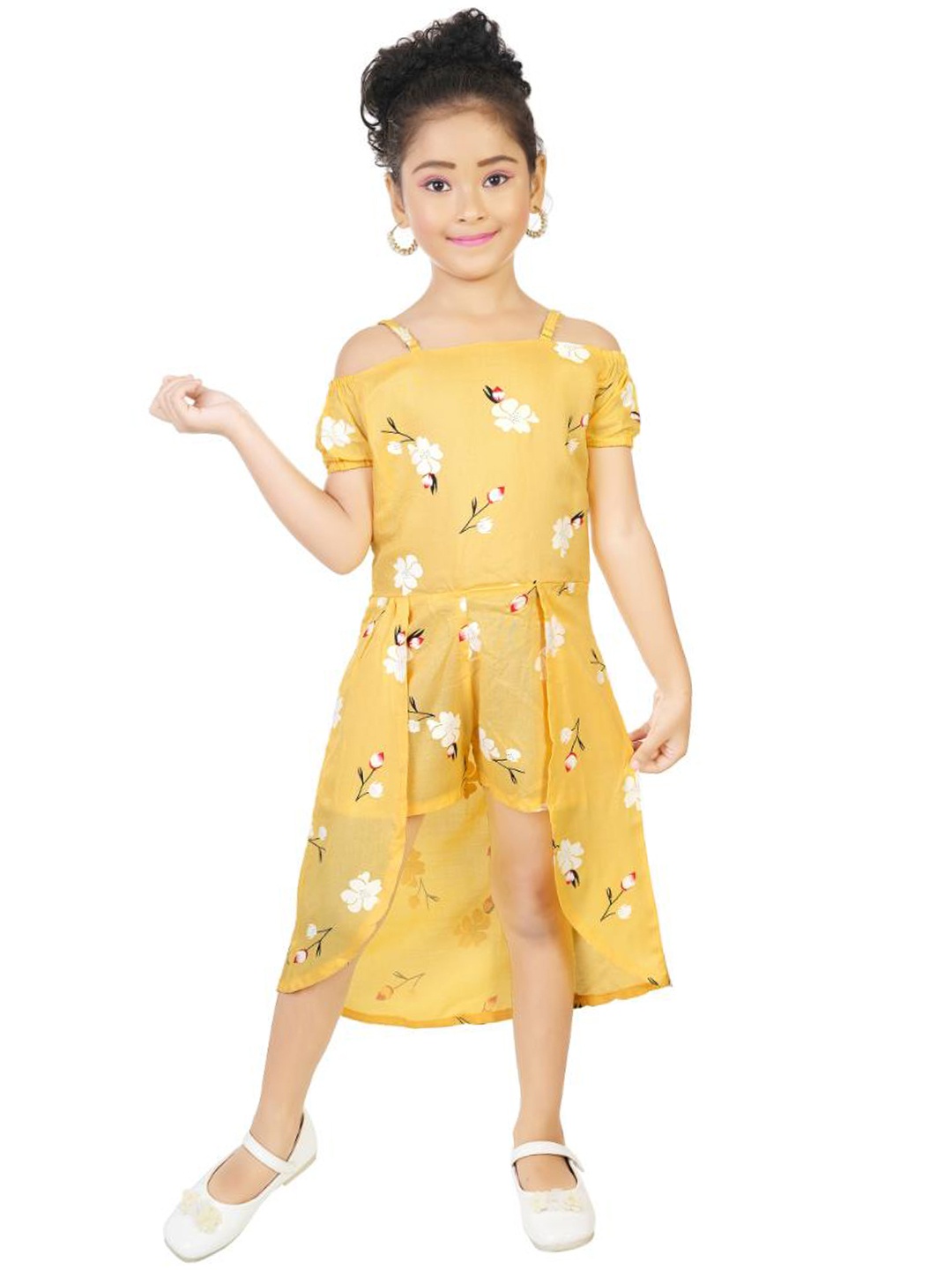 BAESD Girls Floral Printed Cotton Basic Jumpsuit, Yellow