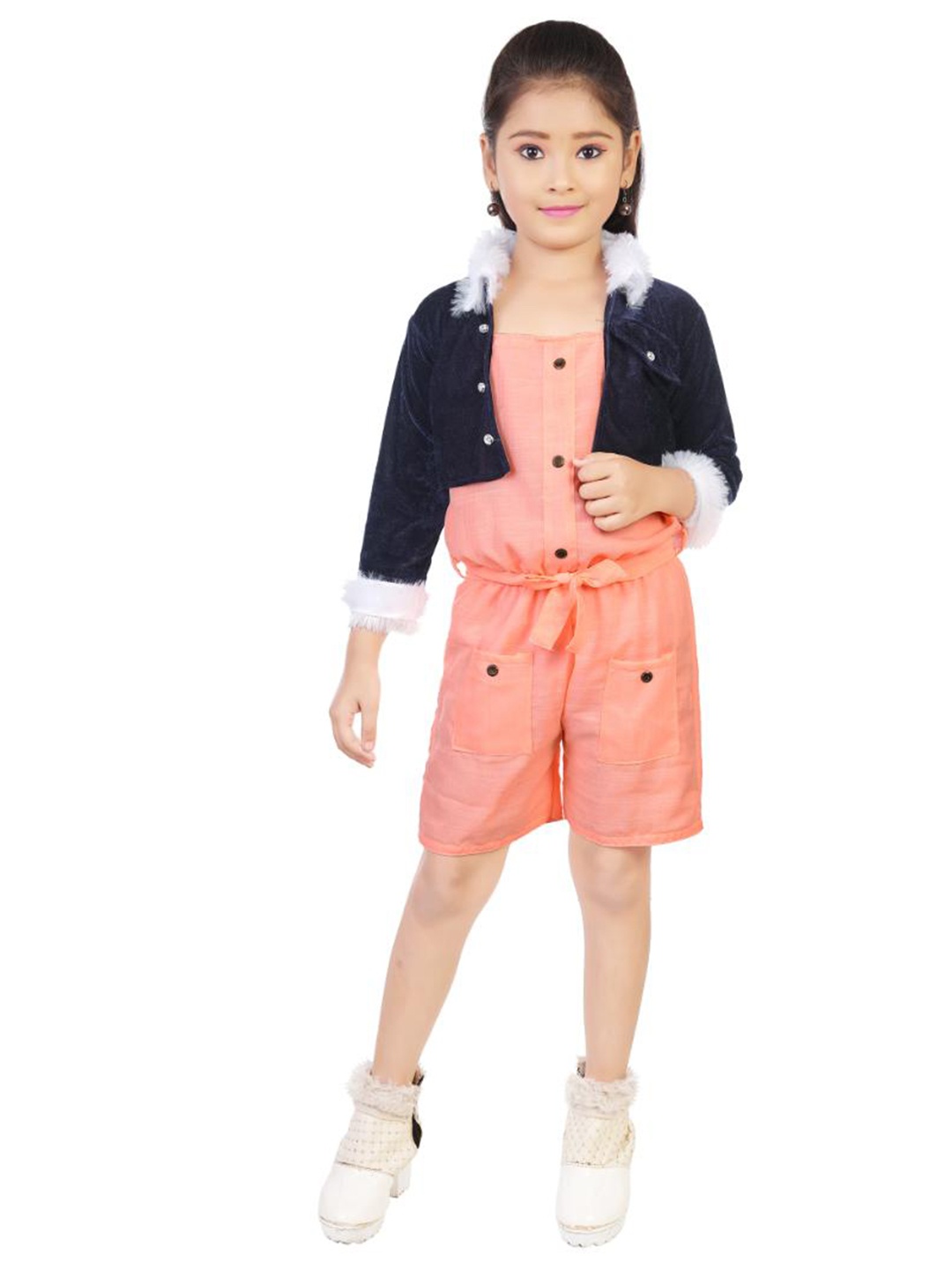 

BAESD Girls Shoulder Straps Cotton Playsuit With Jacket, Orange