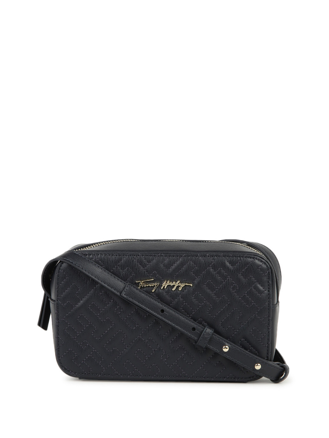 

Tommy Hilfiger Textured Structured Sling Bag with Quilted, Blue