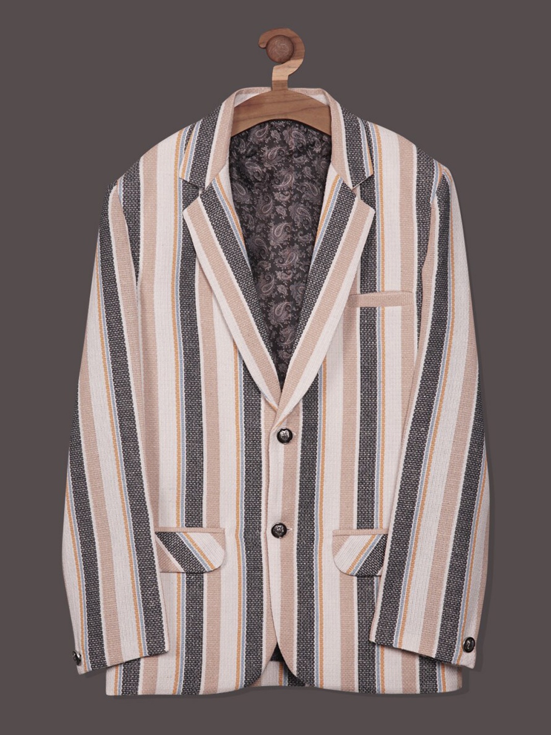 

RIKIDOOS Boys Striped Tailored-Fit Single-Breasted Casual Blazer, Beige