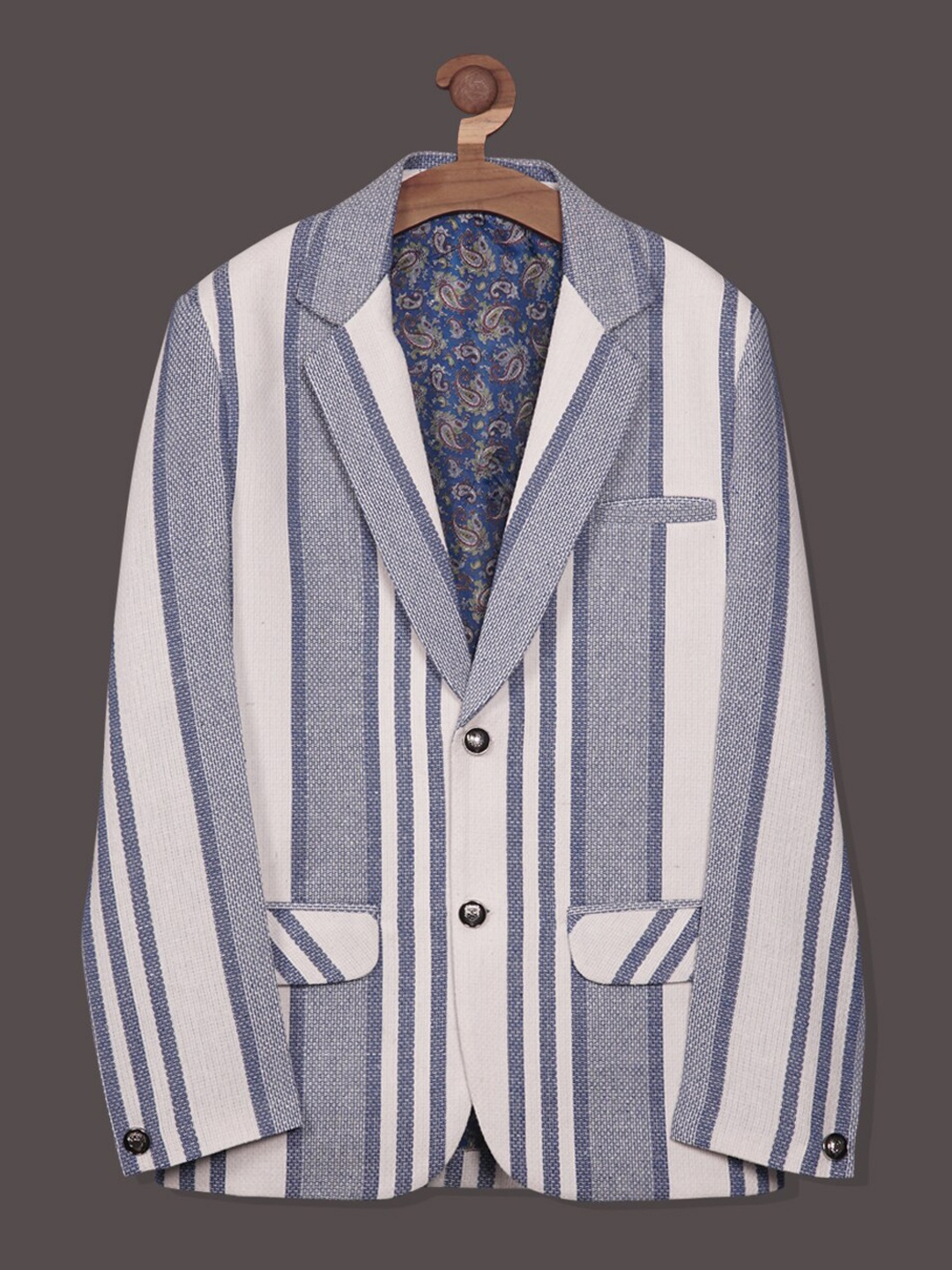 

RIKIDOOS Boys Striped Cotton Single-Breasted Tailored-Fit Satin Casual Blazer, Blue