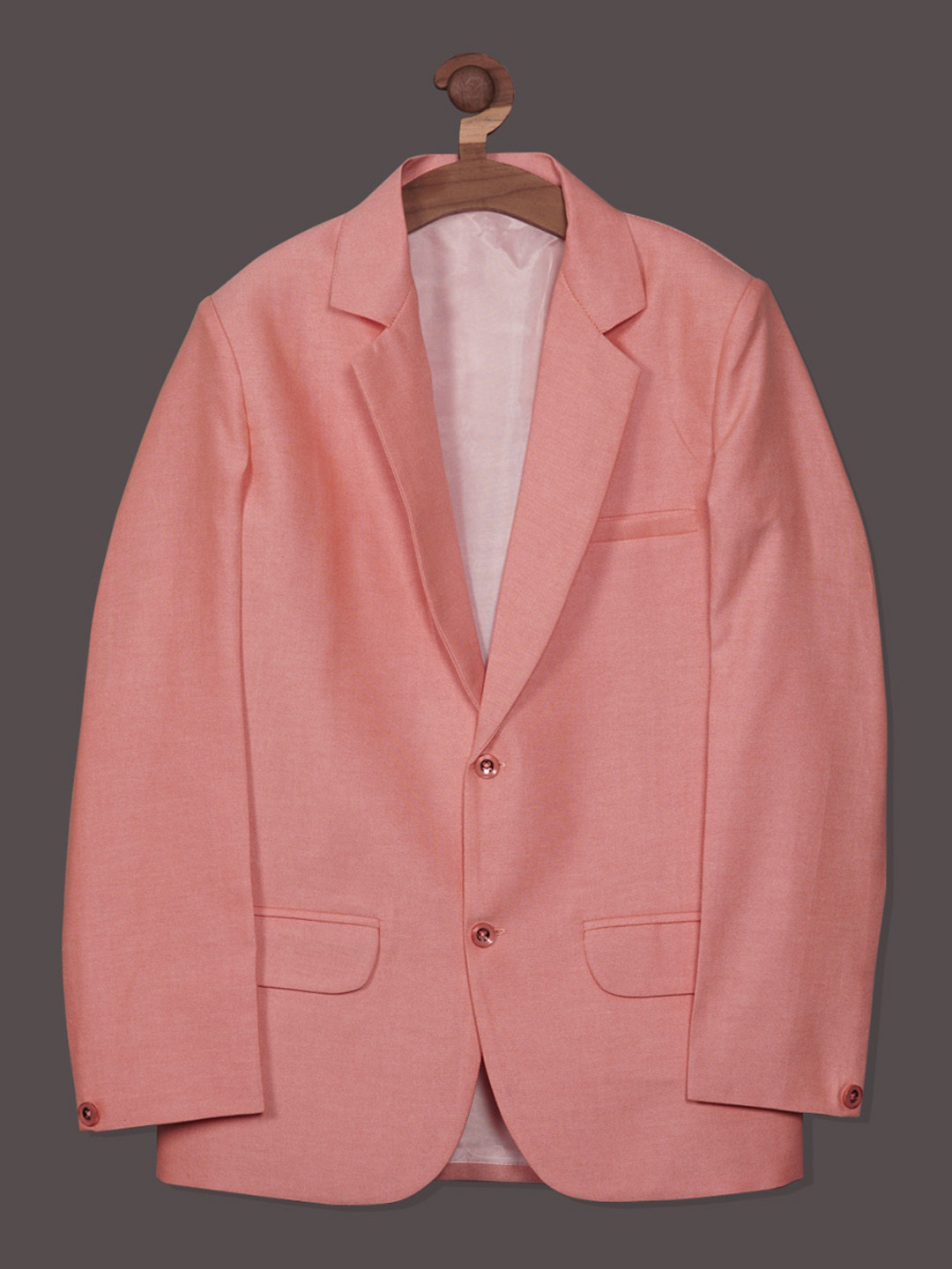 

RIKIDOOS Boys Notched Lapel Long Sleeves Single-Breasted Cotton Tailored-Fit Blazer, Peach