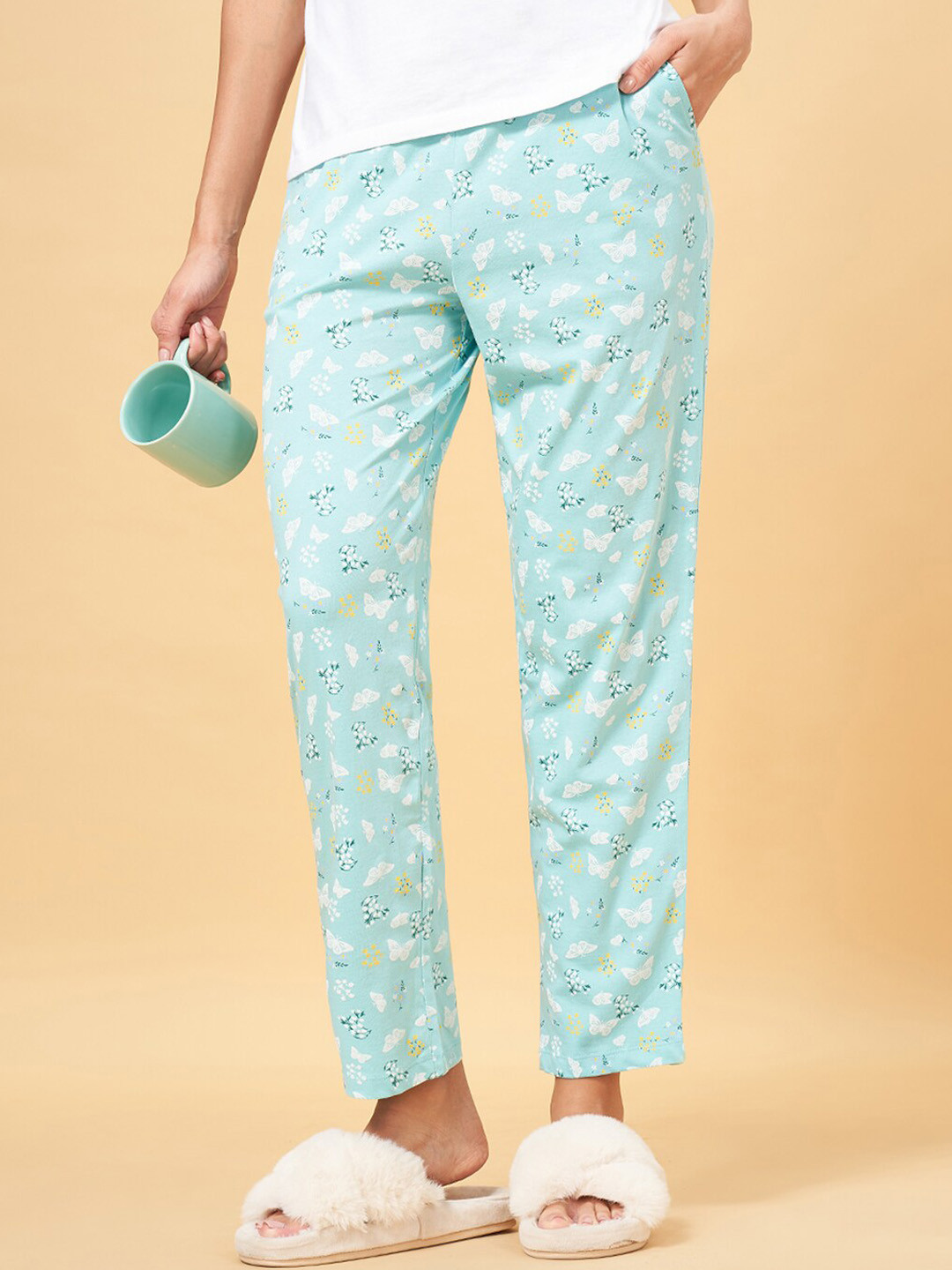 

Dreamz by Pantaloons Women Mid-Rise Printed Pure Cotton Lounge Pant, Blue