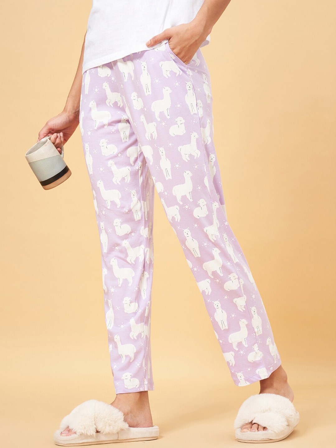 

Dreamz by Pantaloons Women Mid-Rise Printed Pure Cotton Lounge Pant, Lavender