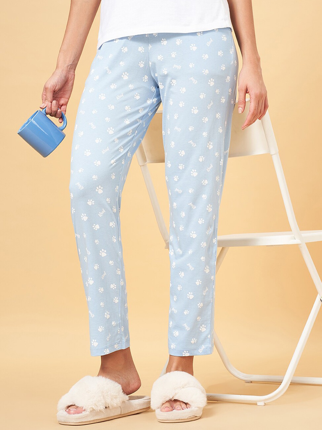 

Dreamz by Pantaloons Women Mid-Rise Printed Pure Cotton Lounge Pant, Blue