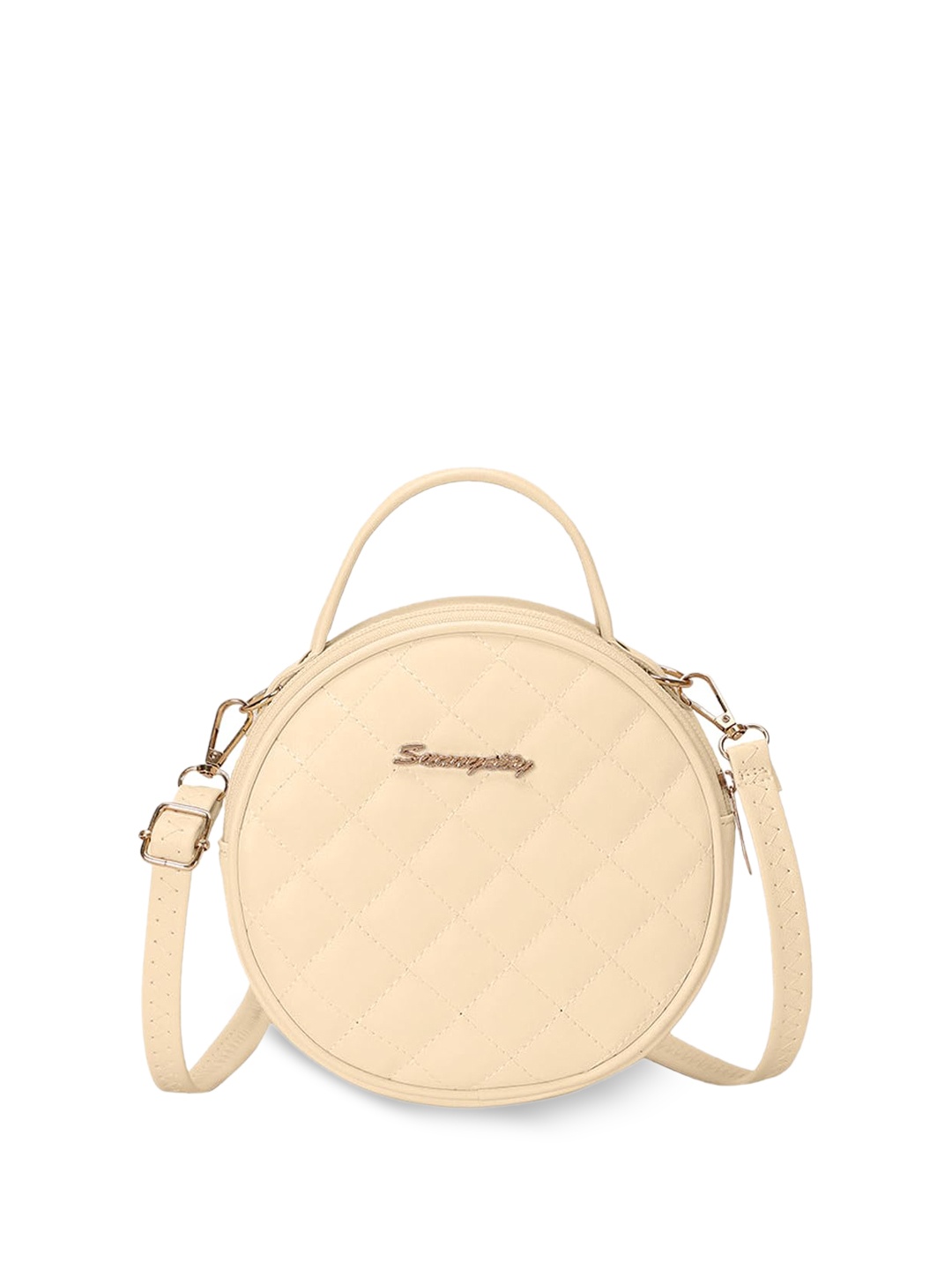 

SYGA Leather Structured Sling Bag with Quilted, White