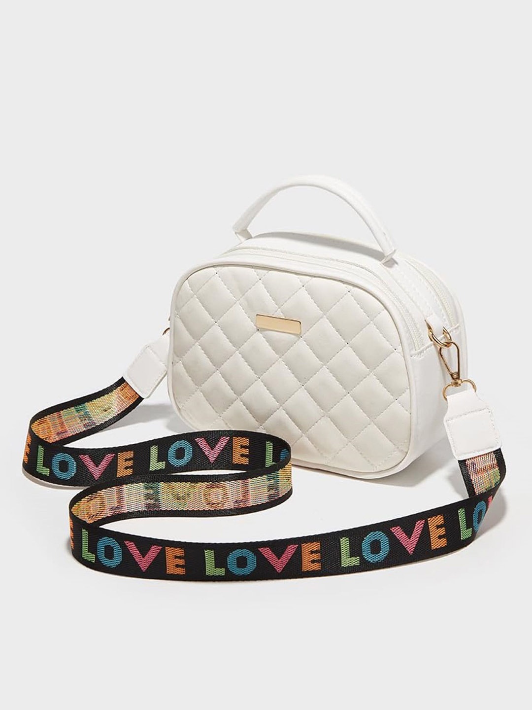 SYGA Textured Structured Sling Bag with Quilted, White