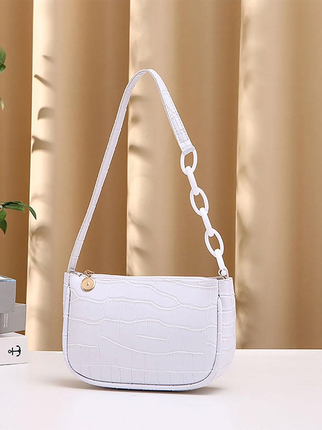 

SYGA Textured Structured Shoulder Bag, White