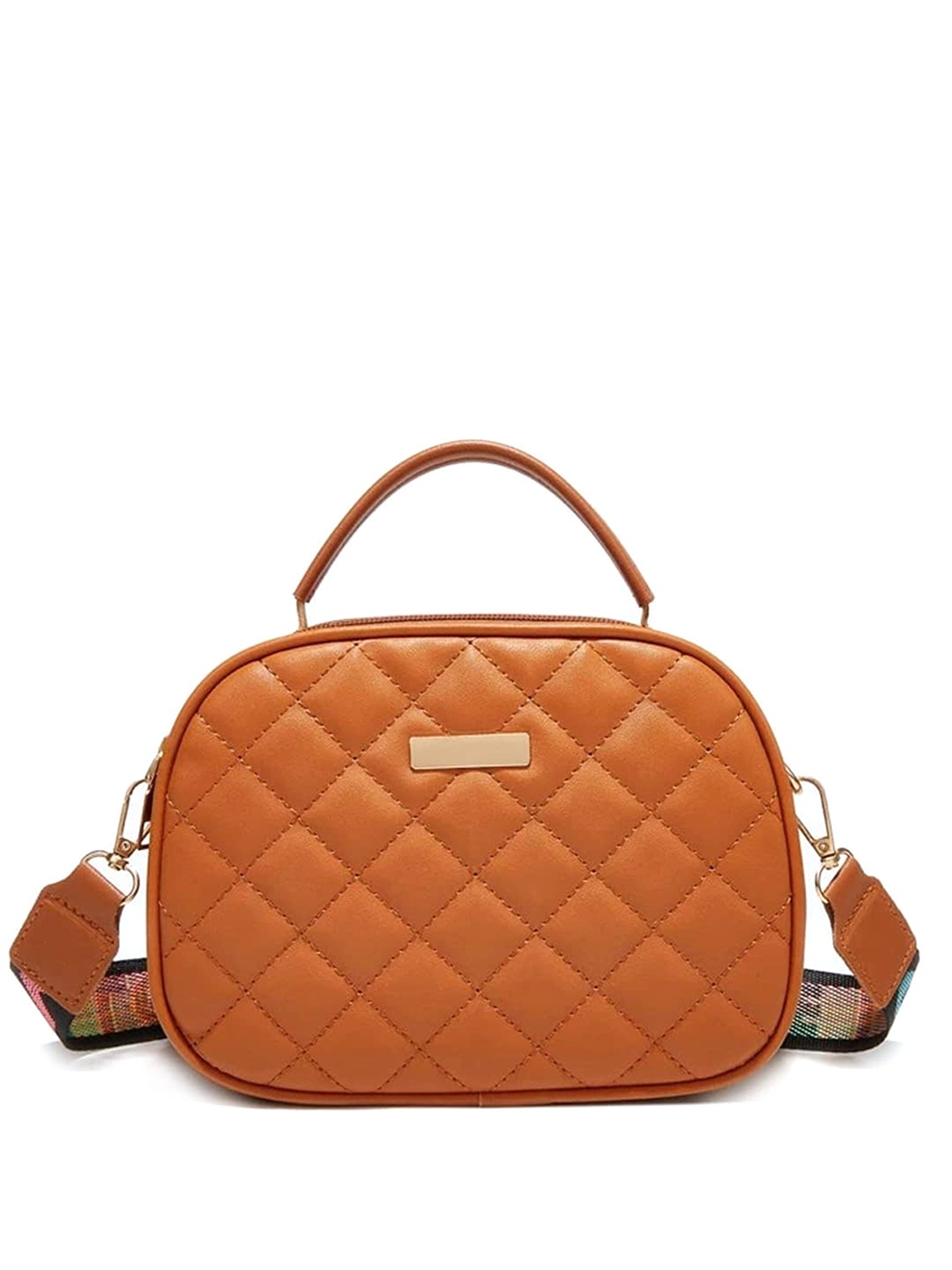 

SYGA Textured Leather Shoulder Bag with Quilted, Brown