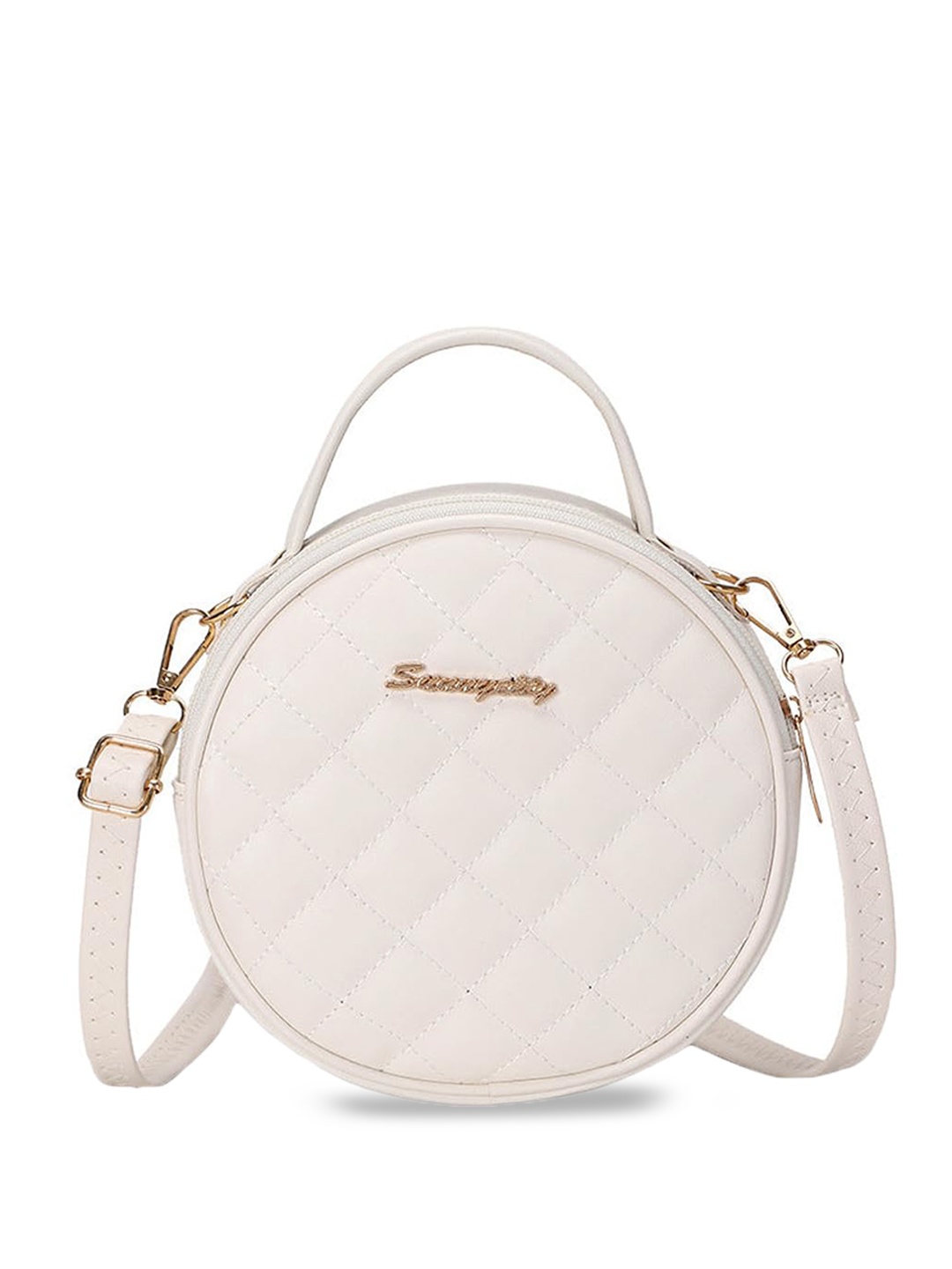 

SYGA Leather Structured Sling Bag with Quilted, White