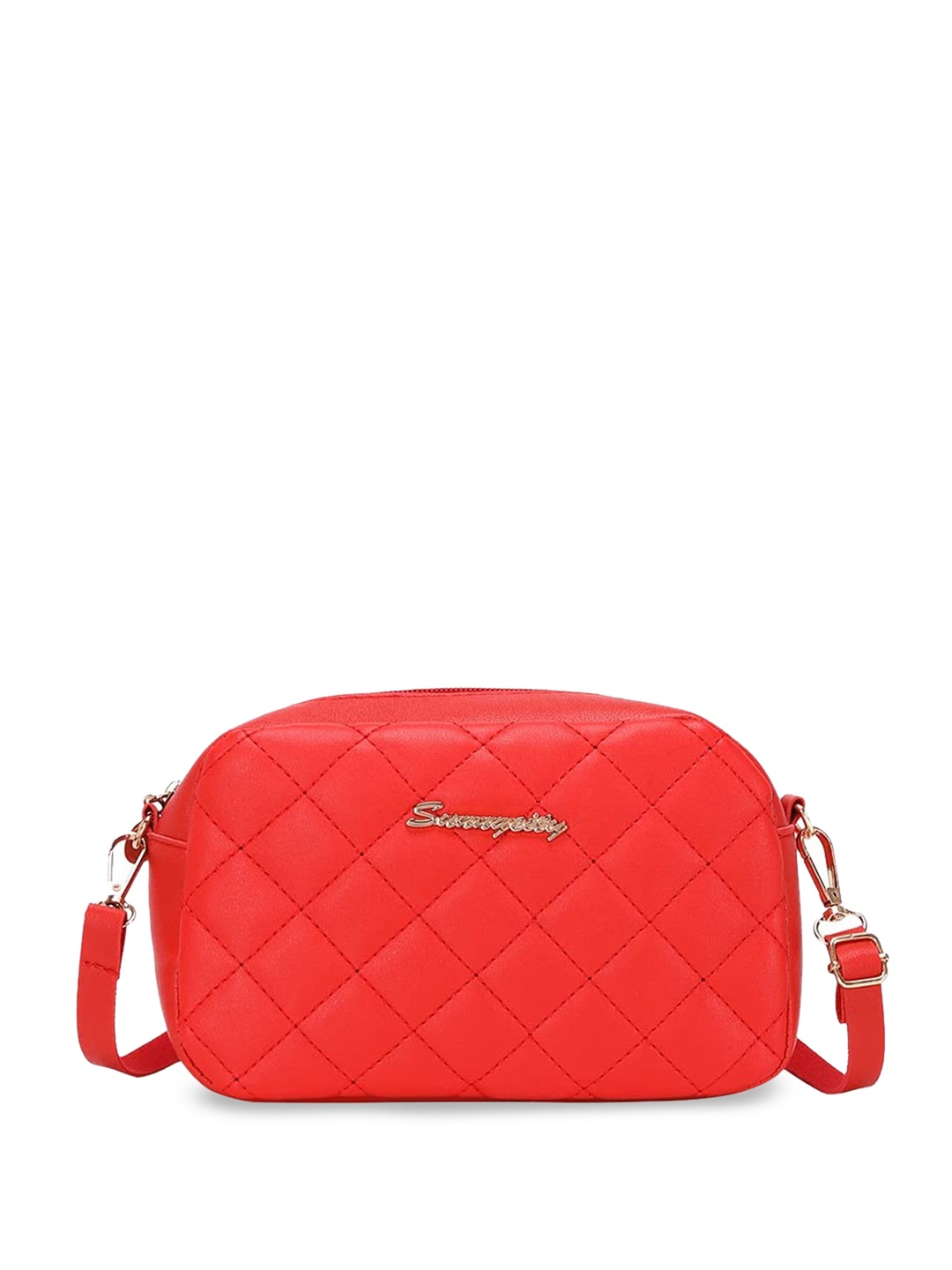 

SYGA Geometric Leather Structured Sling Bag, Red