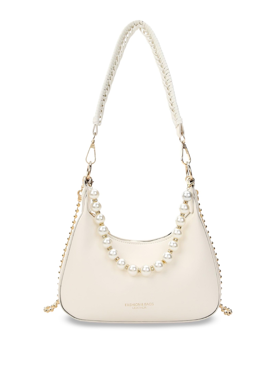 SYGA Structured Shoulder Bag With Embellished, White