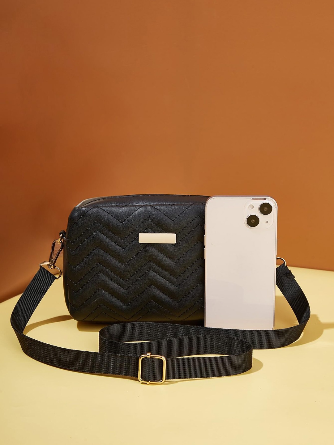 

SYGA Geometric Textured Structured Sling Bag, Black