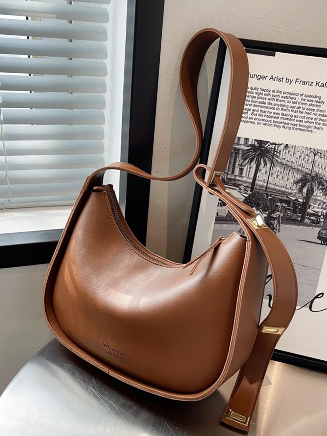 

SYGA Leather Structured Sling Bag, Brown