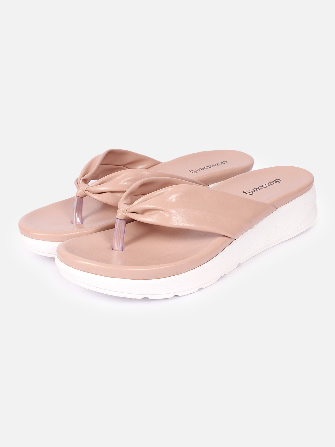 

DressBerry Open Toe T-Strap Flats, Nude