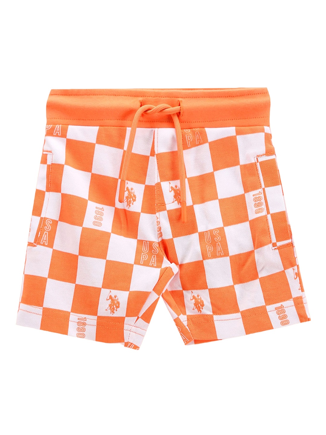 

U.S. Polo Assn. Kids Boys Checked Mid Rise Pure Cotton Shorts, Orange
