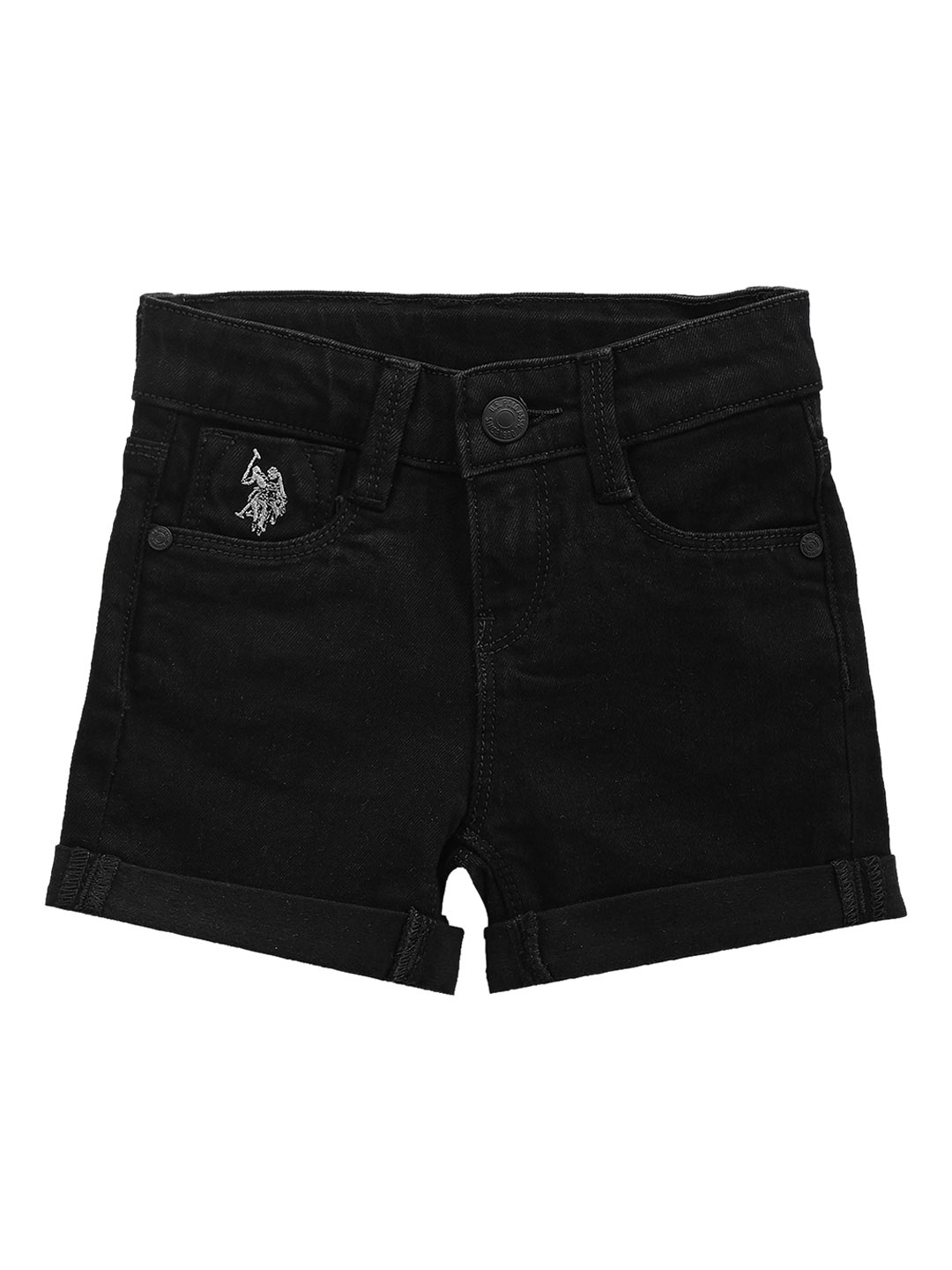 U.S. Polo Assn. Kids Girls Mid Rise Denim Shorts, Black