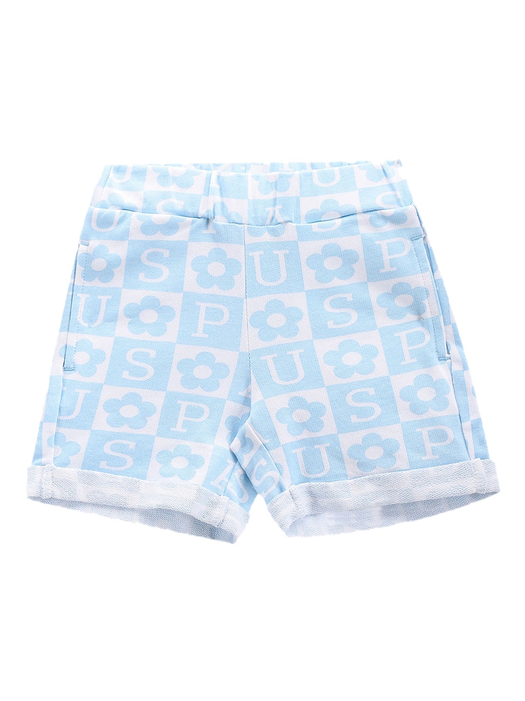 

U.S. Polo Assn. Kids Girls Typography Printed Mid Rise Shorts, Blue