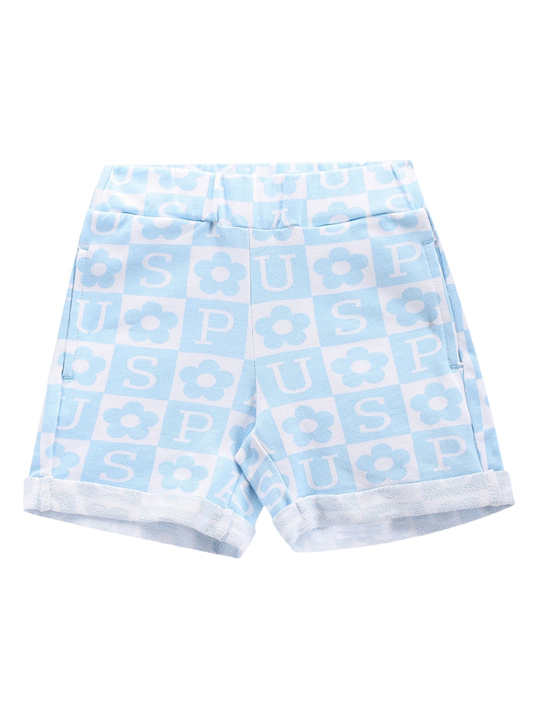 

U.S. Polo Assn. Kids Girls Typography Printed Mid Rise Shorts, Blue
