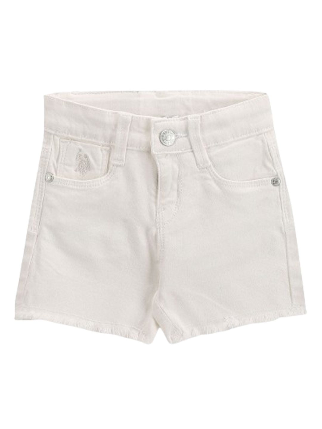 U.S. Polo Assn. Kids Girls Mid Rise Cotton Denim Shorts, White