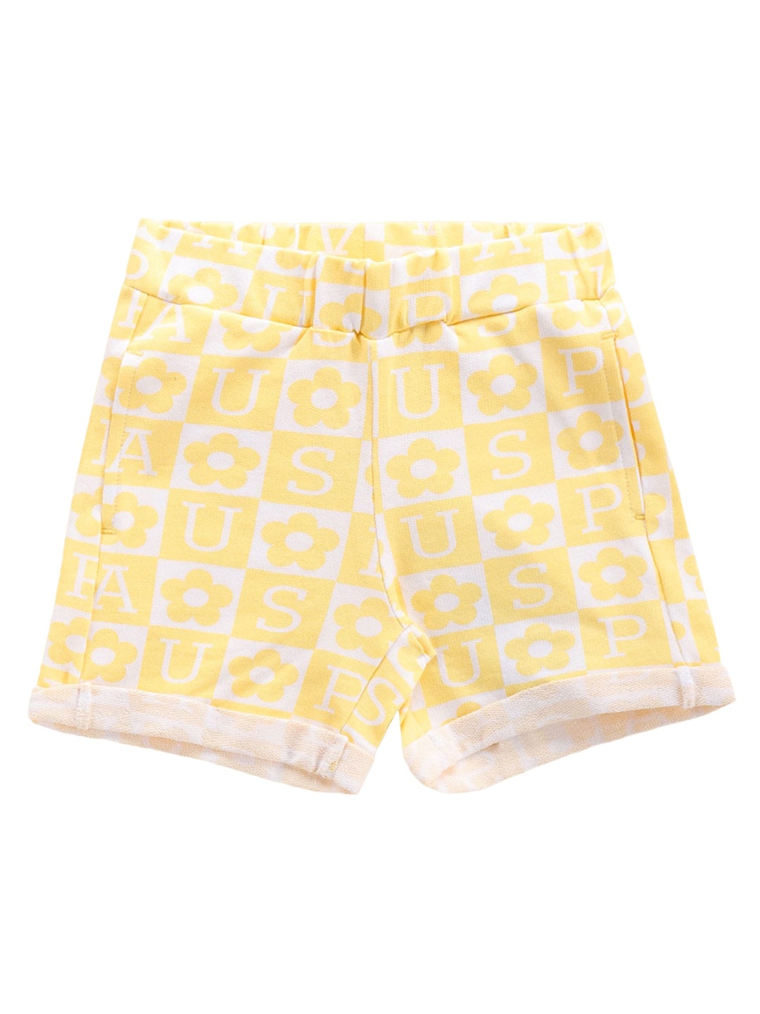 U.S. Polo Assn. Kids Girls Typography Printed Mid Rise Shorts, Yellow