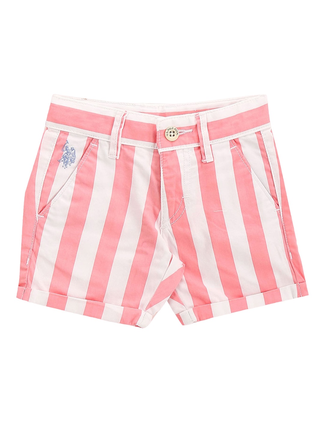 

U.S. Polo Assn. Kids Boys Striped Mid Rise Pure Cotton Shorts, Pink