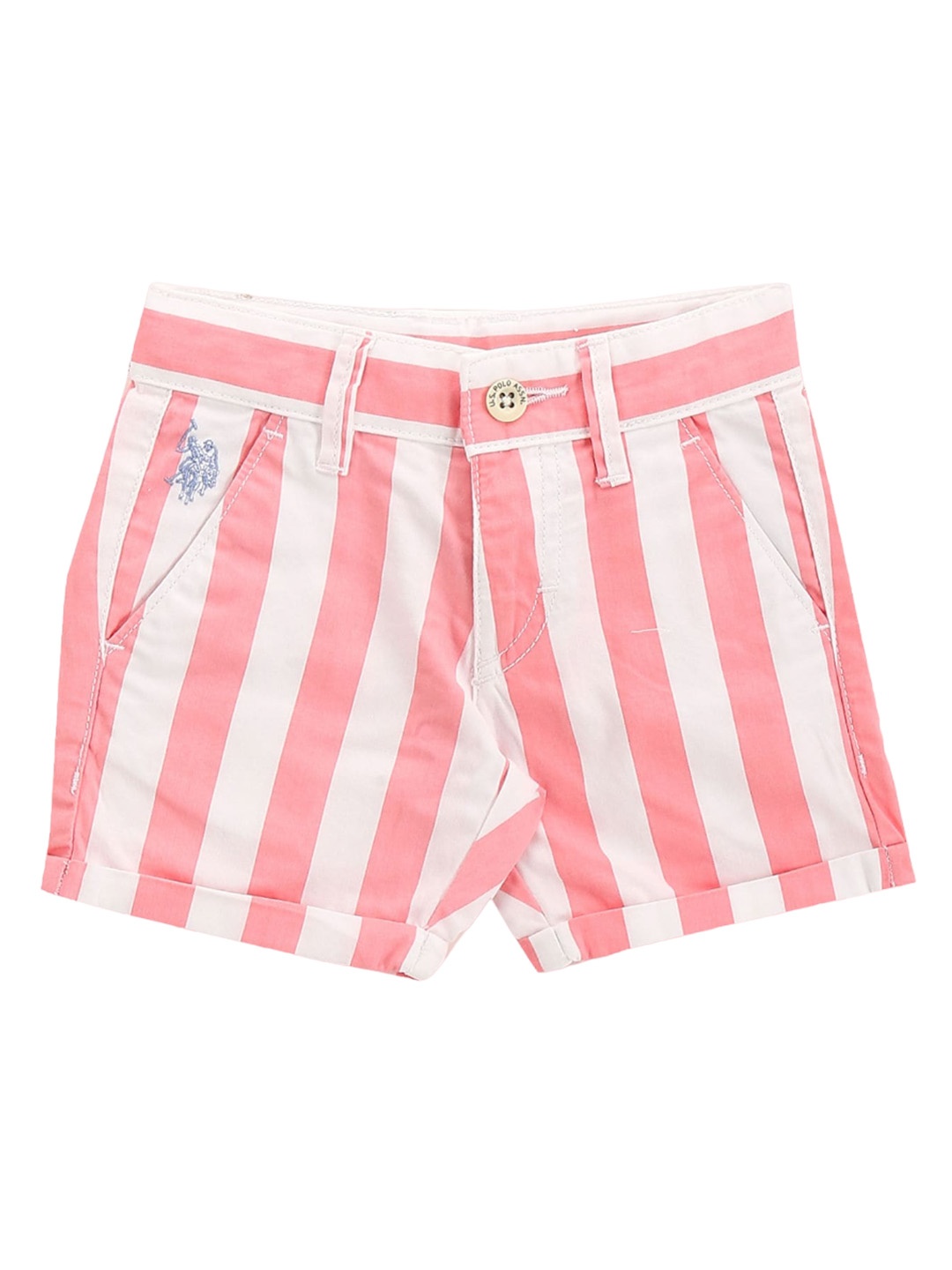 

U.S. Polo Assn. Kids Boys Striped Pure Cotton Shorts, Pink