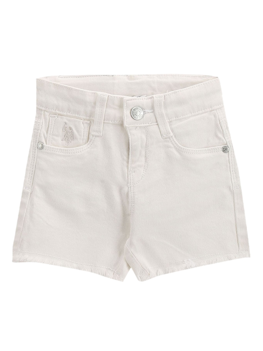U.S. Polo Assn. Kids Girls Mid-Rise Twill Denim Shorts, White