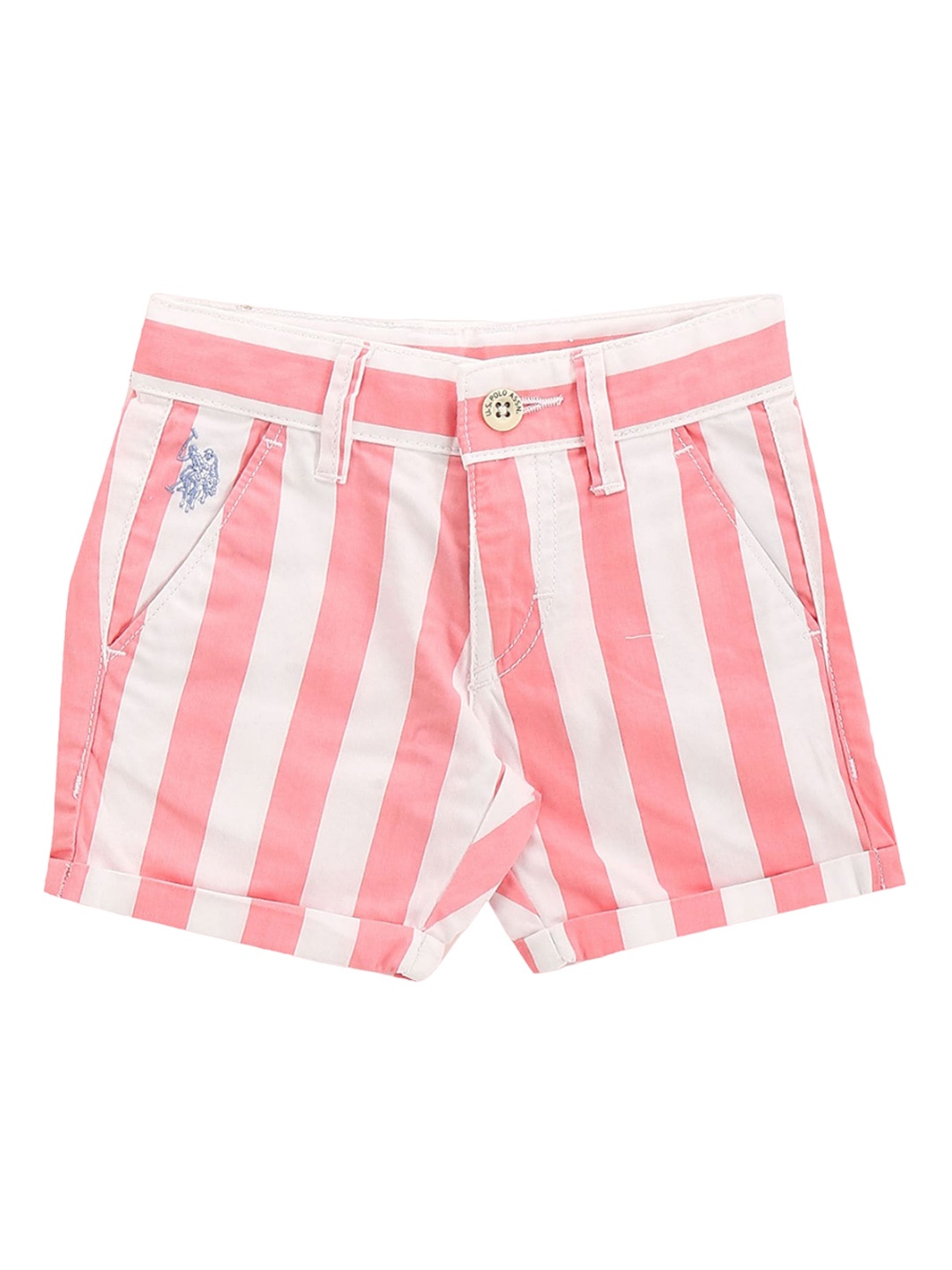 

U.S. Polo Assn. Kids Boys Striped Pure Cotton Shorts, Pink