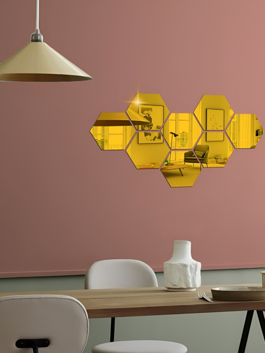 

WALLWEAR Gold Toned 8Pcs Self Adhesive Acrylic Wall Stickers