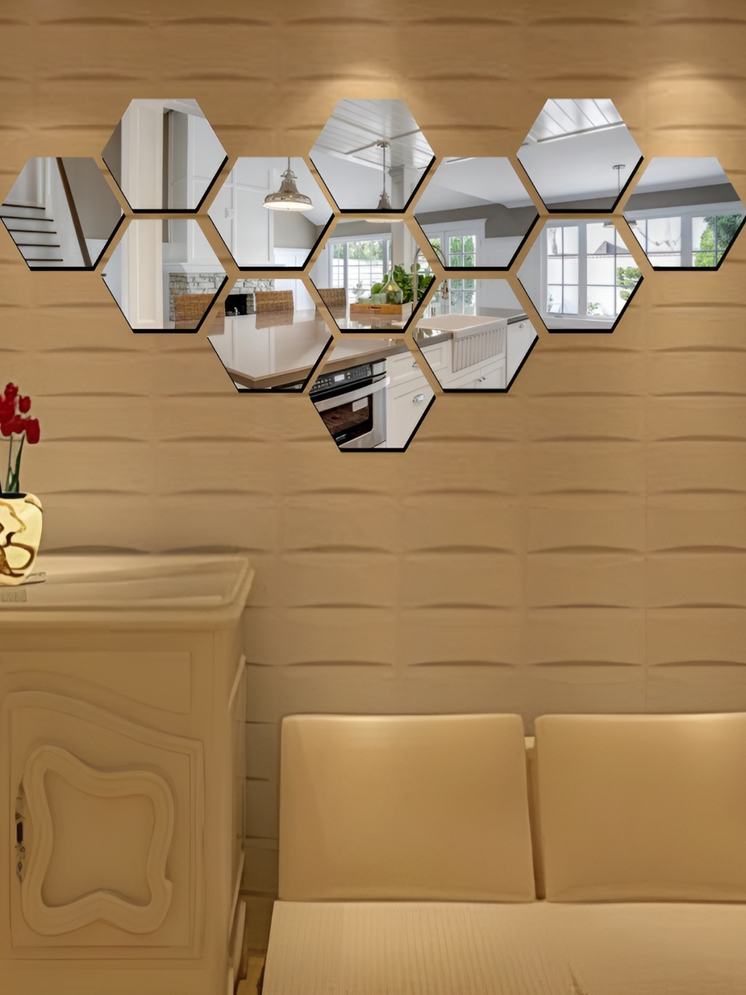 

WALLWEAR Silver Toned 13 Pieces Hexagon Shaped Acrylic Wall Stickers