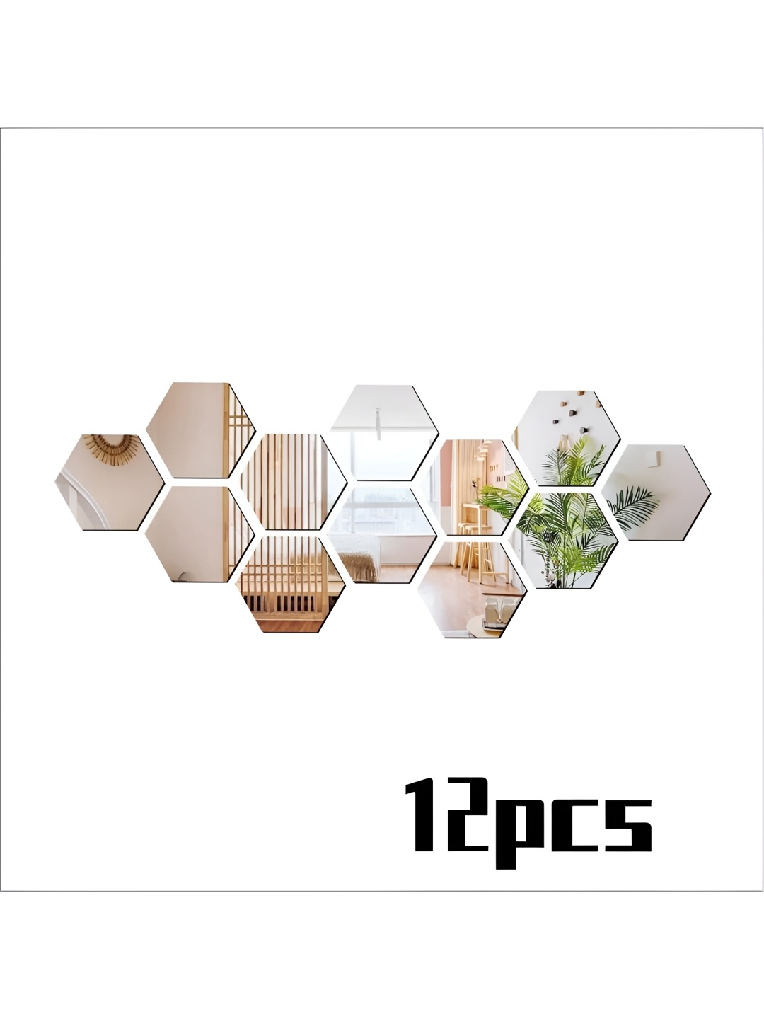 

WALLWEAR Silver Toned 12 Pieces Hexagon Self Adhesive Acrylic Wall Stickers