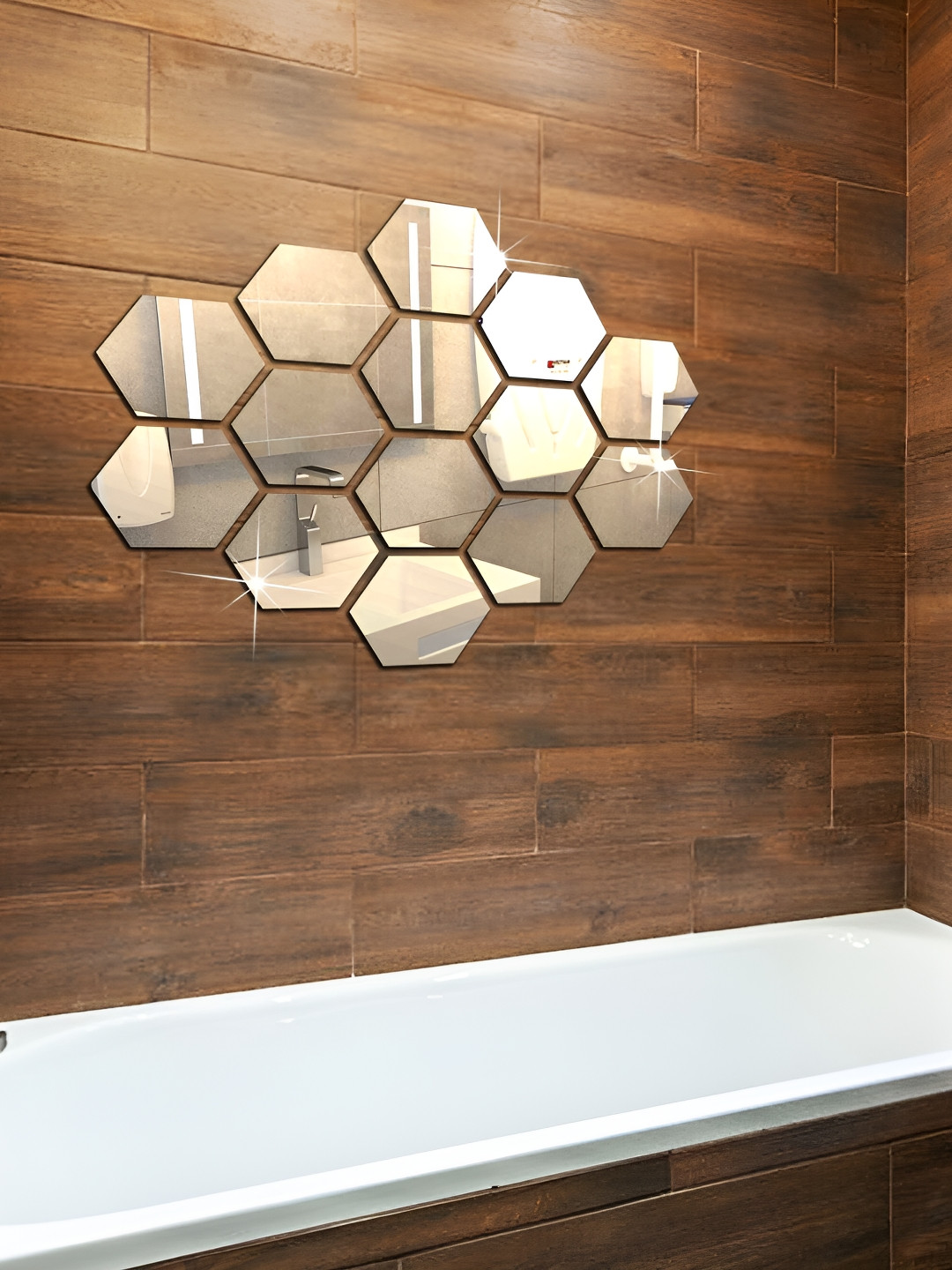 

WALLWEAR Silver-Toned 14Pcs Hexagon Self Adhesive Acrylic Wall Stickers