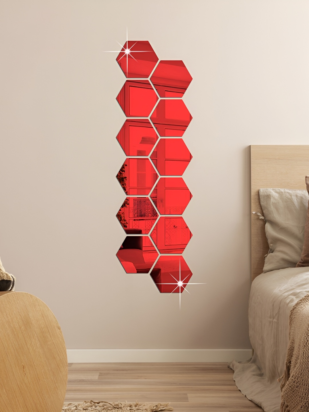 

WALLWEAR Red 12 Pieces Hexagon Shaped Acrylic Wall Stickers